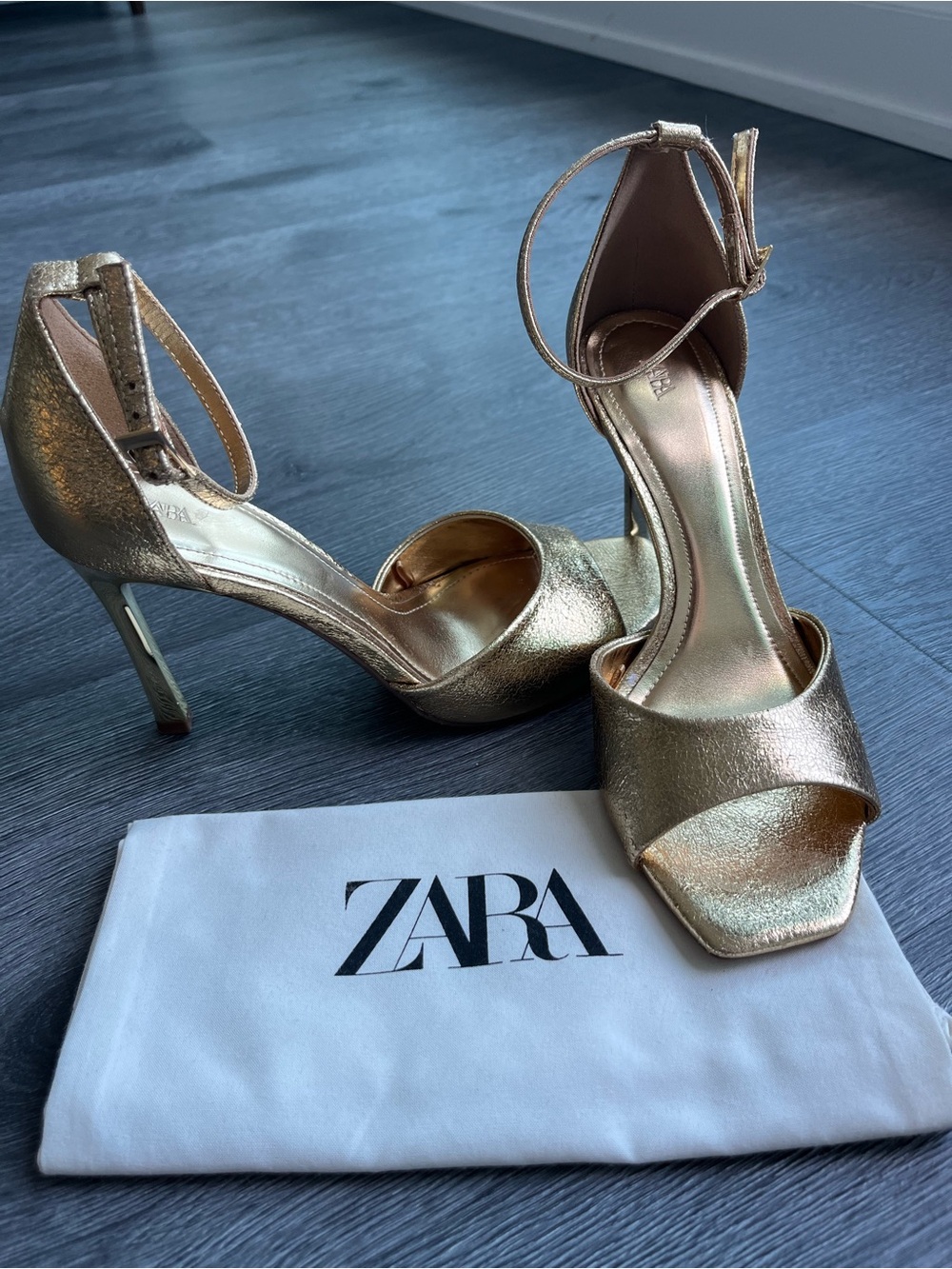 ZARA Metallic Gold Open-toe Heels